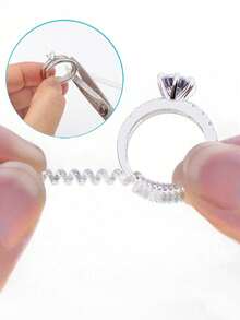 1 Set/8pcs Invisible Plastic Coiled Adjustable Ring Sizer, Transparent & Gold Spring Cord Rings Adjuster, Unisex Suitable For Any Occasion, Can Be Gift For Friends - Spring rope set - View 2