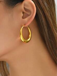 1 Cặp bông tai vòng tròn rỗng bằng thép không gỉ mạ vàng 18K, thích hợp để đeo hàng ngày, quà tặng cho bạn bè, quà tặng ngày lễ, quà tặng cho cặp đôi - Vàng - Xem 2