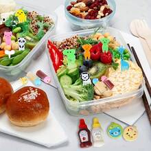 4/12/44/88 Stück Lunchbox Zubehör Set, Mini Gewürzflaschen, Salatsoßenbehälter, Cartoon Tier & Obst Gabeln, verschiedene Farben Weihnachtsgeschenk - Verschiedenfarbig - Übersicht 3