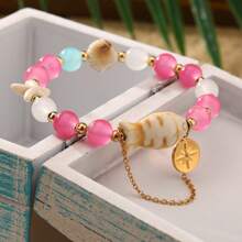 1 Set New Bohemian Glass Beads, Starfish & Small Fish Chain Bracelet (Random Color)