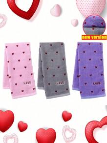 3pcs Romantic Heart Jacquard & Embroidered Face Towels, Quick-Dry Absorbent Washcloth, Couple & Adult Home Hotel Gift, 34"X75" Or 34"X71" For Valentine's Day Home Bathroom Decor Fall Decor Back To School For Beauty Salon Home Bathroom