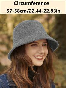 LEAJOURNO. 1pc Knitted Bucket Hat, Small Head Circumference, Flattering Bucket Hat For Women, Autumn/Winter Winter Outfits - Grey - View 2