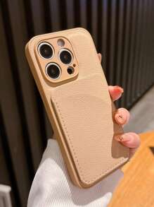 Fan-Shaped Card Holder Case For IPhone 16, 15 Pro, 14 Pro Max, 13 Pro, 13, 12, 11 Plus, Minimalist Solid Color, High-End Litchi Texture For Women And Men