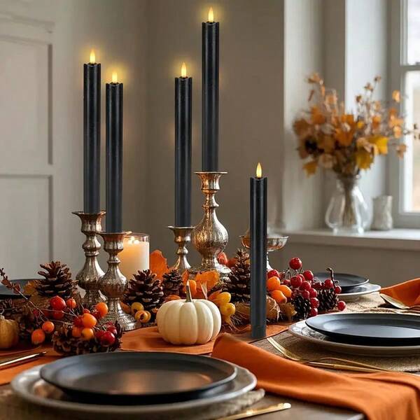 6/12pcs Realistic 3D Black Wick Flameless Taper Candles | Battery Operated With AAA Batteries | Perfect For Valentine's Day Table, Christmas Centerpiece, Wedding, Home, Church, Window Sill Decor | Safe & Reusable Candles ( Batteries Not Included)