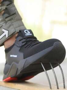 1 Piar Sapatos respiráveis com biqueira de aço para homens, sola de borracha, biqueira de aço, tênis, botas, tênis de trabalho leves, pretos, antiderrapantes, à prova de furos, proteção industrial, calçados de trabalho para mulheres, armazéns, fabricação, jardineiros