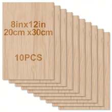 10 pièces/5 pièces/1 pièce Feuilles vierges pour artisanat - 12 x 8 pouces - Feuilles de contreplaqué de 1,5 mm d'épaisseur avec surfaces lisses - Panneaux de bois rectangulaires non finis pour découpe laser, pyrographie, modèles architecturaux, teinture