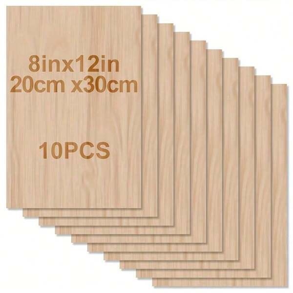 10pcs/5pcs/1pc Blank Sheets For Crafts-12 X 8 Inch- 1.5mm Thick Plywood Sheets With Smooth Surfaces-Unfinished Rectangle Wood Boards For Laser Cutting, Wood Burning, Architectural Models, Staining