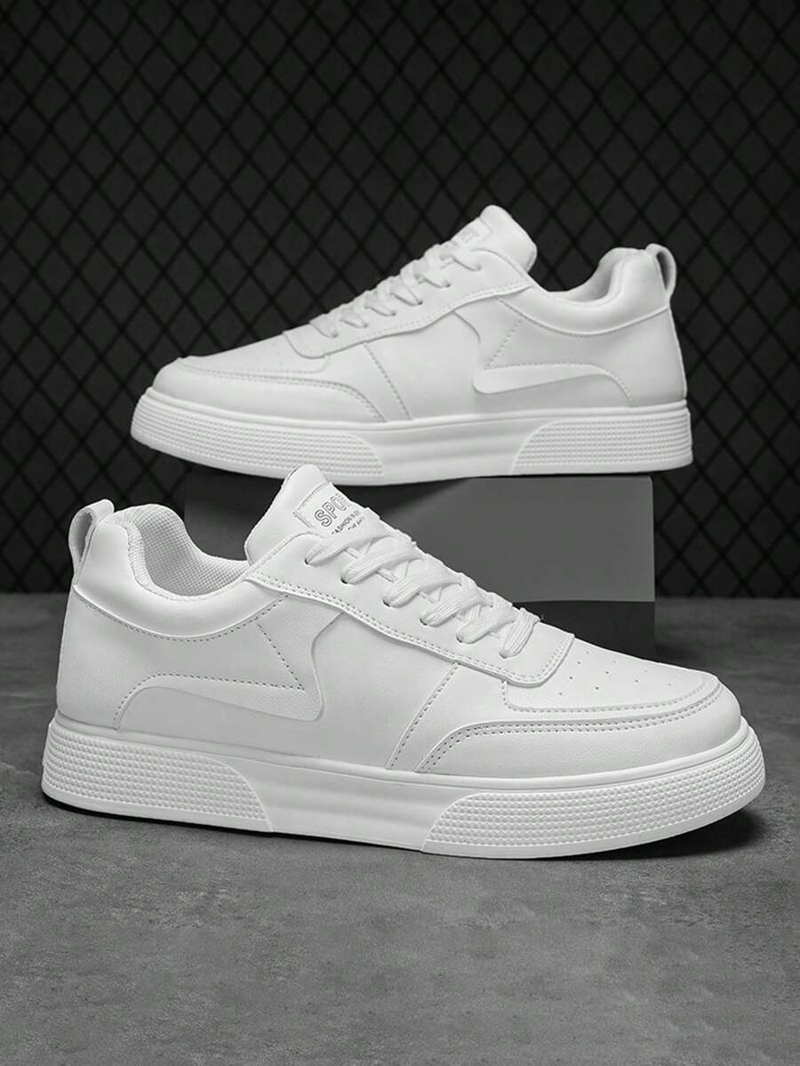 Giày trượt patin buộc dây màu trắng tinh khiết đơn giản dành cho nam, giày trắng nhỏ thường ngày mùa hè, giày thể thao đôi thời trang đa năng đi làm hàng ngày [Vui lòng đặt hàng lớn hơn một cỡ] Ý tưởng ngày lễ tình nhân theo phong cách thập niên 2000