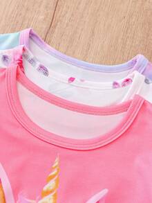 Chatreadl 3pcs/Set Young Girls Cute Pony & Floral Print Pattern Princess Style Gradient Milk Silk Fabric Children's Fashionable New Flutter Sleeve Dress, Suitable For Spring/Summer Outdoor - Multicolor - View 3