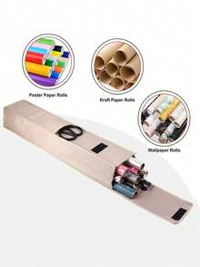 1pc Packaging Paper Storage Bag, Gift Wrapping Paper Organizer, Black Oxford Cloth Packaging Paper Storage Box With Pocket, Foldable Packaging Paper Rack, Home Storage & Organization Supplies - Beige - View 6