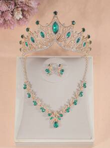 Set di 4 collane per principessa adolescente, set di collane con corona in cristallo, accessorio per capelli da festa per bambini, cofanetto regalo di corona di lusso, accessori da sposa e matrimonio, adatti per festival, regali, gala