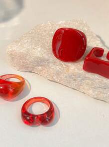 4 件套优雅性感红唇几何设计戒指套装，适合日常佩戴、派对、旅行、海滩、宴会，是送给朋友的绝佳礼物 - 4個裝 - 查看 5