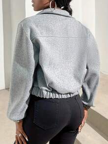 Women's Solid Color Long Sleeve Zip-Up Collar Casual Utility Jacket With Pockets