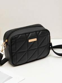 2025新款时尚休闲女士相机包，绗缝刺绣斜挎包，百搭单肩包 - 黑色 - 查看 1