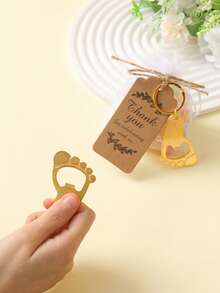 10件套可爱金色脚印开瓶器套装，含薄纱袋，适合婴儿派对，脚印金属钥匙扣开瓶器，含薄纱袋和感谢卡，婴儿派对家居装饰礼品，可爱脚印图案性别揭晓派对纪念品装饰，婴儿派对回礼，性别揭晓派对回礼，婴儿派对装饰 - 金色腳丫 - 查看 4