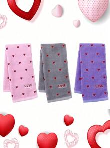 3pcs Romantic Heart Jacquard & Embroidered Face Towels, Quick-Dry Absorbent Washcloth, Couple & Adult Home Hotel Gift, 34"X75" Or 34"X71" For Valentine's Day Home Bathroom Decor Fall Decor Back To School For Beauty Salon Home Bathroom