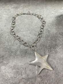 时尚银链项链，粗链项链，50年代风格项链，厚链项链，波西米亚风格项链，女士珠宝礼物 - golden-star - 查看 3