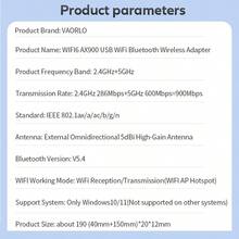 KZ Adaptor USB AX900 WIFI6 2-in-1 Bluetooth 5.4 Dual Band 2.4G & 5GHz 900Mbps WiFi 6 802.11AX Kartu Jaringan Nirkabel Kecepatan Tinggi Penerima Dongle, 4 Antena, Port USB3.0, Kompatibel dengan PC/Laptop, Windows 10/11, Pasang dan Mainkan - Hitam - View 5