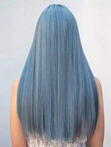 Long Blue Lolita Style Wig For Women - Heat-Resistant Straight Synthetic Hair, Fantasy Cosplay And Party Wear, Black Mesh Shoulder Sleeves, Gold Necklace, Perfect For Role Play And Themed Events, Cosplay Wig | Lolita Style Wig | Heat-Resistant Wig - 藍色 - 查看 4