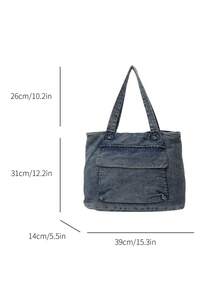 Túi Tote Đeo Vai Dung Tích Lớn Thường Ngày, Thích Hợp Cho Học Sinh - Màu xanh lam - Xem 5