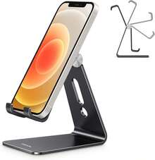 Soporte ajustable para teléfono celular, soporte de escritorio de aluminio C2 compatible con 15 14 13 Xs XR 8 Plus 6,, Pixel, teléfonos Android, negro - Morado - Ver 9