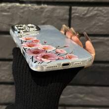 Funda para teléfono (1 unidad) rosa delicado con flores, hilo fino perforado, diseño moderno. Compatible con phone 16/15/14/13/12/11 Pro, Promax Plus, X/Xsmax. Para hombres y mujeres. - Plateado - Ver 2