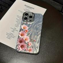 Funda para teléfono (1 unidad) rosa delicado con flores, hilo fino perforado, diseño moderno. Compatible con phone 16/15/14/13/12/11 Pro, Promax Plus, X/Xsmax. Para hombres y mujeres. - Plateado - Ver 4