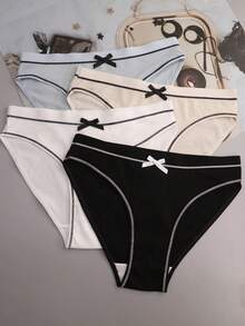 4 piezas de bragas triangulares deportivas sueltas y cómodas de seda de leche multicolor con lazo lindo para mujeres - Multicolor - Ver 2