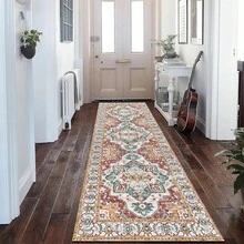 1件浅红色波西米亚风厨房地毯，现代速干厨房小地毯，门垫，舒适床边地毯，走廊地毯，防滑吸水厨房垫，适用于各种地板，舒适站立垫，跑步垫，派对聚会家居装饰地毯，室内入口地毯，加厚柔软厨房地垫，防滑厨房装饰地毯 - 彩色 - 查看 3