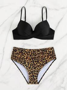 New Style European & American Women's Solid Color Steel-Rimmed Molded Cup Crossed Strap Sexy Simple Separate Bikini Set Vacation - Multicolor - View 5