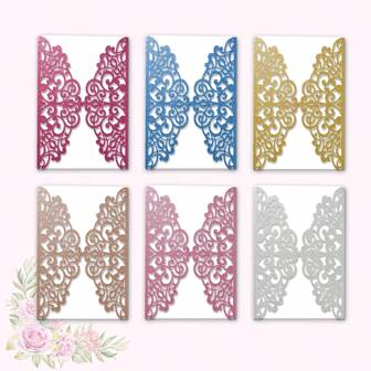 10 stuks Giter gouden uitnodigingskaarten, gepersonaliseerde wenskaarten voor bruiloft, verjaardag, doop, 15e verjaardag, quinceanera, feestdecoraties, benodigdheden (geen inlegvellen, geen enveloppen)