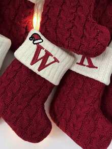 1pc Christmas Knit Monogram Stockings, Small Xmas English Letters Hanging Stockings Socks, Fireplace Decor, Hanging Decor, Christmas Stocking Fillers, Christmas Party Decorations, Party Favors Party Supplies, Christmas Tree Decorations, Christmas Decorations Home, Christmas Decor, Home Decor Room Decor, Christmas Baubles, Christmas Gifts Package, Xmas Decor, 2026 New Year Decor Winter