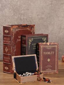 1/3pcs Vintage Faux Books, Decorative Tabletop Accents For Study, Living Room, Bedroom, Multifunctional With Storage, Stationery & Jewelry Box