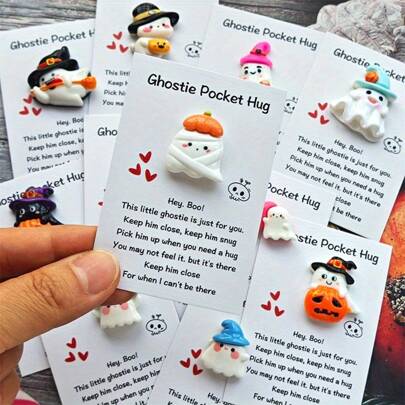 10/20/30pcs Halloween Resin Pocket Hug Cards - Cute Ghost, Bat, Pumpkin & More Designs With Playful Messages, Perfect For Expressing Love & Care, Birthday Gifts, Thank You Cards, Back-To-School Favors, And Small Business Events, Halloween Decorations