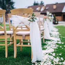 16pcs/Set 20x275cm White Chair Sash, Aisle Wedding Ceremony Decorative Sheer Organza Chair Cover Fabric