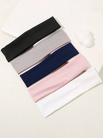 1 件/3 件/5 件基本款纯色透气防滑牛奶丝瑜伽弹力头带，适合日常生活和运动发饰时尚头巾，学校用品，学院秋季配饰女士发带秋冬度假装女士优雅围巾