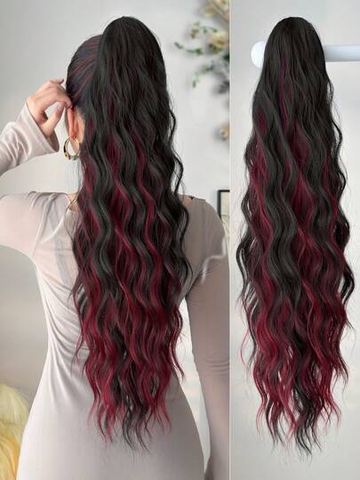 ZURO 60 cm långt vågigt syntetiskt hår med hästsvans, värmebeständigt fiber, lämpligt för kvinnor och tjejer, fest- och dagligt bruk