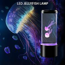 7 色变色 LED 水母灯，电动水族馆海洋夜灯，USB/电池供电桌面装饰照明，适用于客厅、卧室、家居、节日礼物 - 不含电池