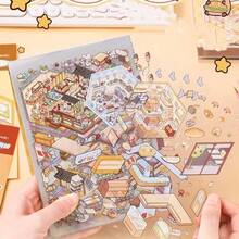 10pcs/Set Assorted Scene Sticker Book, 116 Different Scenes, 192 Material Images, Decorative DIY House Stickers, Includes Metal Tweezers, 3D Mini House Micro Landscape Sticker DIY Planner, Scenery Stickers, Handbook Stickers, Small House Scene Sorted Stickers, Reusable, Multiple Sizes Available - Multicolor - View 7