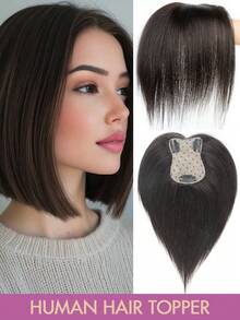 7x11厘米女士真人发夹式侧刘海直发接发片，优雅款式，多种颜色可选，增加稀疏头发的蓬松度和长度，夹式固定，逼真头皮效果