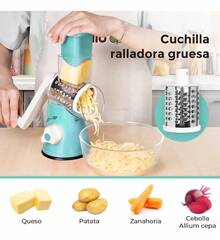 RALLADOR TRITURADOR DE ALIMENTOS FRESCO Y SECOS, Rallador Cortadora De Verduras Picador De Verduras, Fruta, Queso, galletas, granos, fruto secos, Facil de limpiar, cuchilla fina, cuchilla gruesa - Blanco - Ver 8