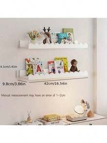 白色波浪形可爱木制浮动搁板 - 壁挂式家居装饰，易于安装，非常适合客厅、卧室、浴室、厨房和书房 - 展示照片、植物、书籍等，多功能搁板 | 独特的搁架设计 | 易于安装的木质装饰、浮动搁板、婴儿储物架、育儿室/儿童卧室装饰