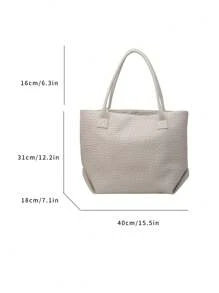 高端时尚仿编织工艺设计女士手提包，简约风格纯色单肩包，休闲百搭夏季新款校园单肩包，适合大学生日常逛街出行，轻便大容量收纳学生手提包，