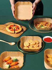 200/100/50pcs 6-Inch Air Fryer Parchment Paper, Food Basket Liners, Plate Mats, Tabletop Decor, Food Tray Liners, Fried Chicken & Fries Mats, Mother's Day Gift, Party Baking Supplies