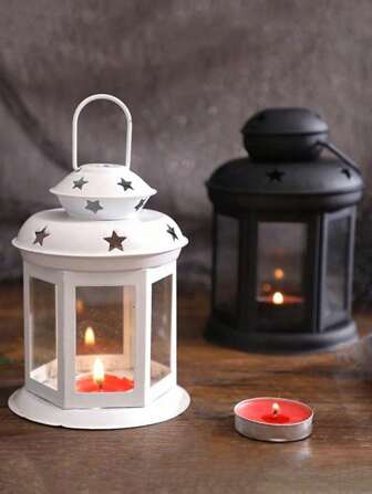 1pc Handheld Candle Holder Ins, Wrought Iron Wind Lamp, Aromatherapy Candle Stand, Hollowed Out Star Decoration Ornament, Christmas Candle, Wrought Iron Decoration Wind Lamp Ornament, Outdoor Lanterns Home Decoration Scene Arrangement