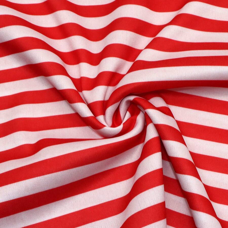 1 件双向弹力红白条纹印花面料 - 160x50cm 几何图案轻质材料，适用于 DIY 缝纫、包袋、枕头、节日独立日、圣诞装饰 - 仅可手洗，预裁 - 多色 - 查看 1