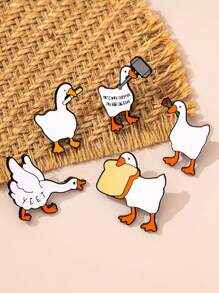 2pcs (Random Design) Cartoon Big White Goose Brooch, Creative Student Backpack Pins Clothing Accessories, Cute And Adorable Letter Metal Badge