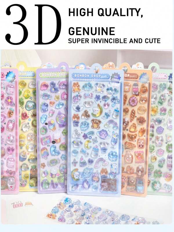 1 pieza Pegatinas creativas de dibujos animados para niños con relieve 3D, pegatinas de animales pequeños lindos para decoración de teléfonos móviles, suministros escolares, de vuelta a la escuela