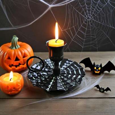 1pc Vintage Spider Themed Candle Holder, Creative Home Kitchen Dining Room Decor, Retro Spider Web Design, Suitable For Halloween, Christmas And Other Holidays
