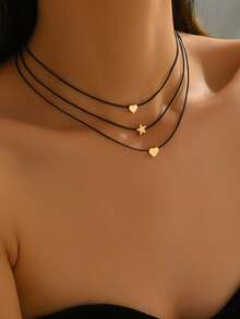 1pc Versatile Vintage Style Matte Black Waxed Cord And Stainless Steel Rectangle Metal Choker Necklace, Non-Fading, Suitable For Daily Wear, Party, Banquet, Valentine's Day Gift